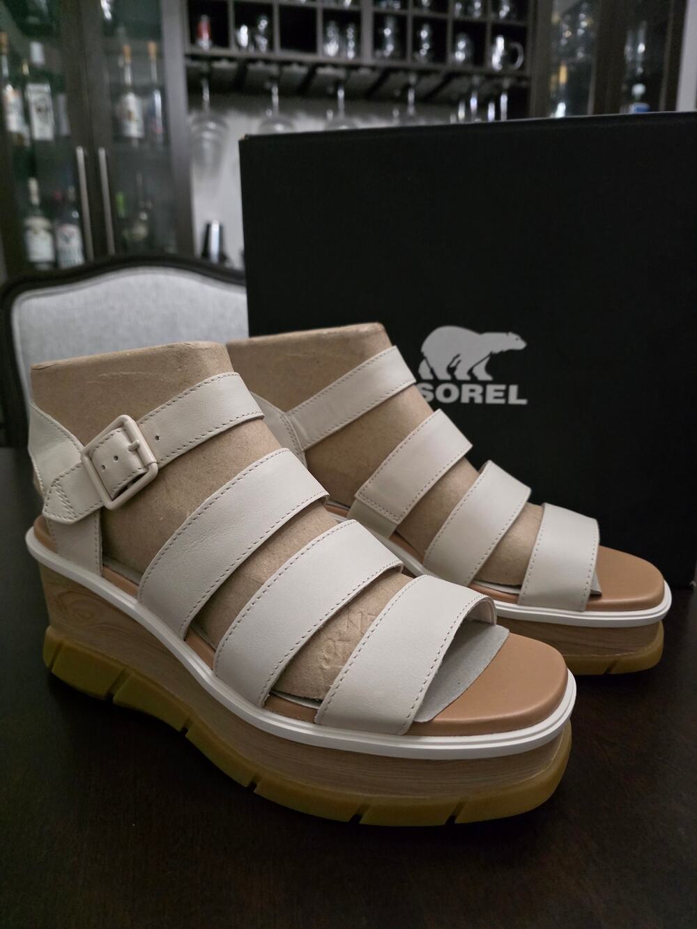 Sorel NEW Joanie III Ankle Strap Chalk Gum Platform Sandals Size 11